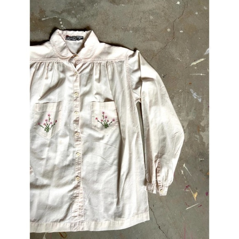 Vintage Peasant Top, India Cotton, 60s 70s Floral Embroidered stitch, handmade - Picture 7 of 15